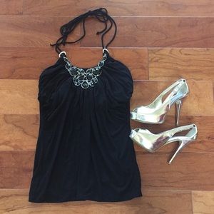 Sexy Black Jeweled Halter Tank Top